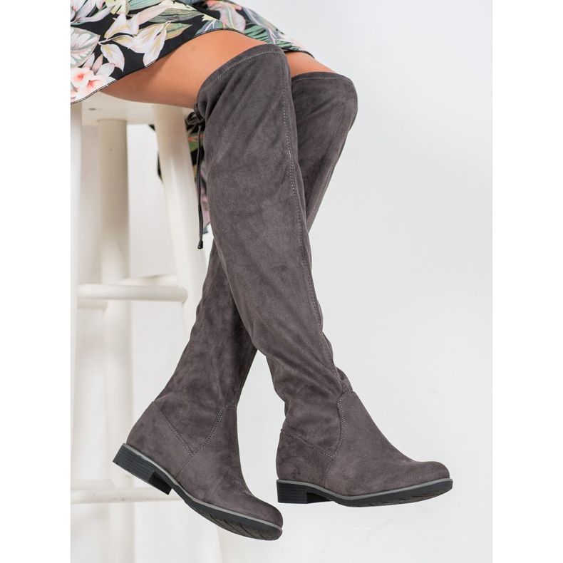J. Star Suede thigh-high boots with a binding grey 1