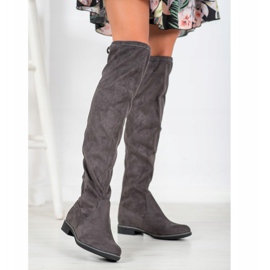 J. Star Suede thigh-high boots with a binding grey 2
