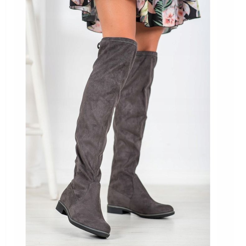 J. Star Suede thigh-high boots with a binding grey 2