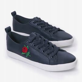 Navy blue sneakers with a flower 1727-02 2