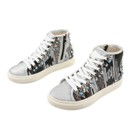 Silver high sneakers richly decorated D17-27027 grey multicolored 2