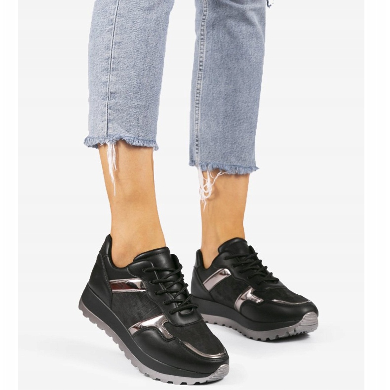 Black eco-leather sports sneakers 2019-447 2