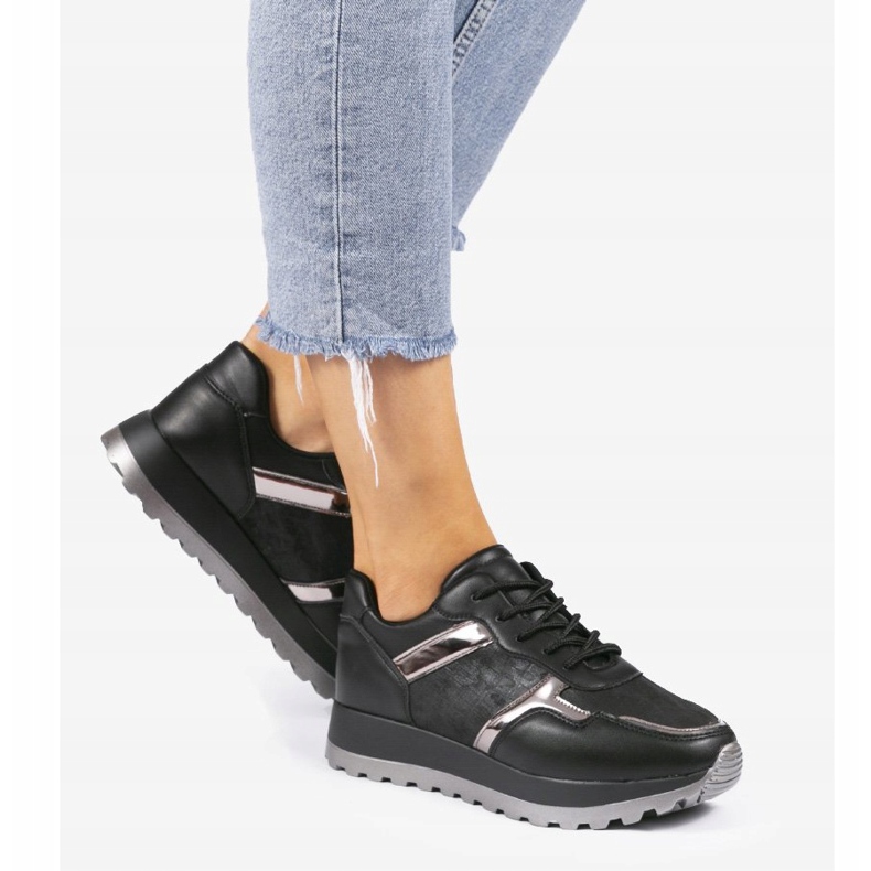 Black eco-leather sports sneakers 2019-447 1