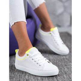 SHELOVET Stylish Sneakers With Eco Leather white yellow 1