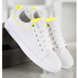SHELOVET Stylish Sneakers With Eco Leather white yellow 2
