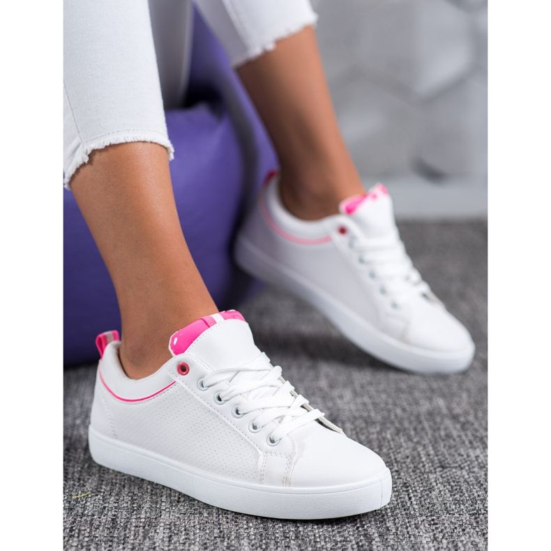 SHELOVET Stylish Sneakers With Eco Leather white pink 1 SHELOVET Stylish Sneakers With Eco Leather white pink 1
