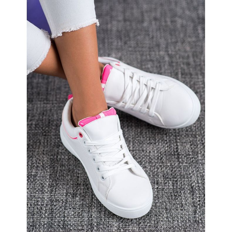 SHELOVET Stylish Sneakers With Eco Leather white pink 2 SHELOVET Stylish Sneakers With Eco Leather white pink 2