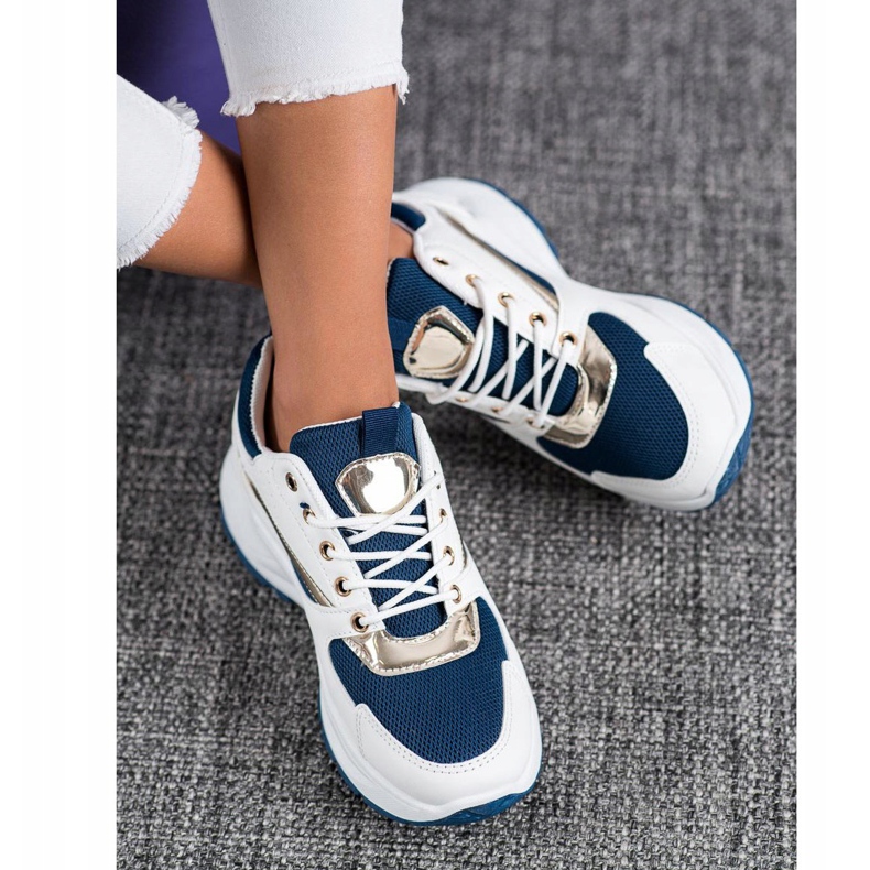 Ideal Shoes Stylish Sports Sneakers white navy blue 2