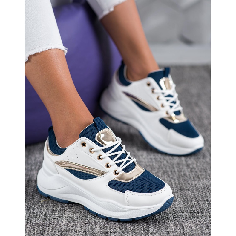 Ideal Shoes Stylish Sports Sneakers white navy blue 1