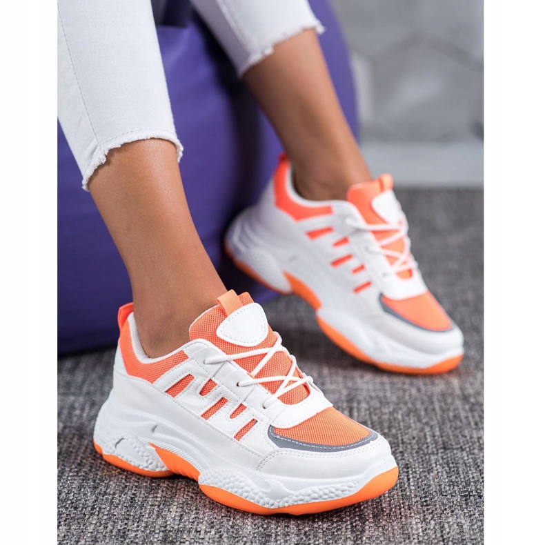 SHELOVET Comfortable Sneakers With Mesh white orange 1