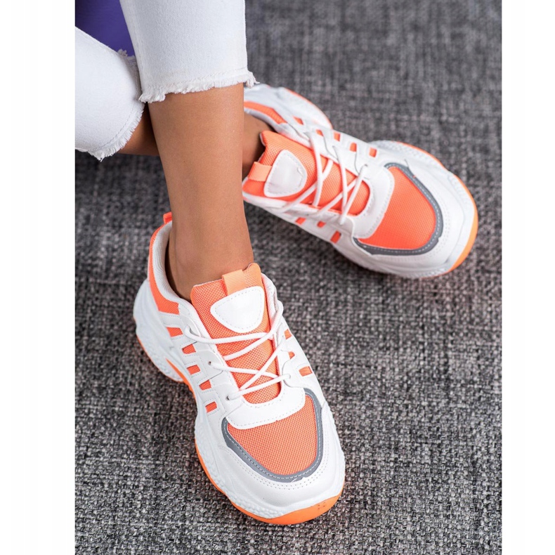 SHELOVET Comfortable Sneakers With Mesh white orange 2