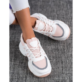 SHELOVET Comfortable Sneakers With Mesh white pink 1
