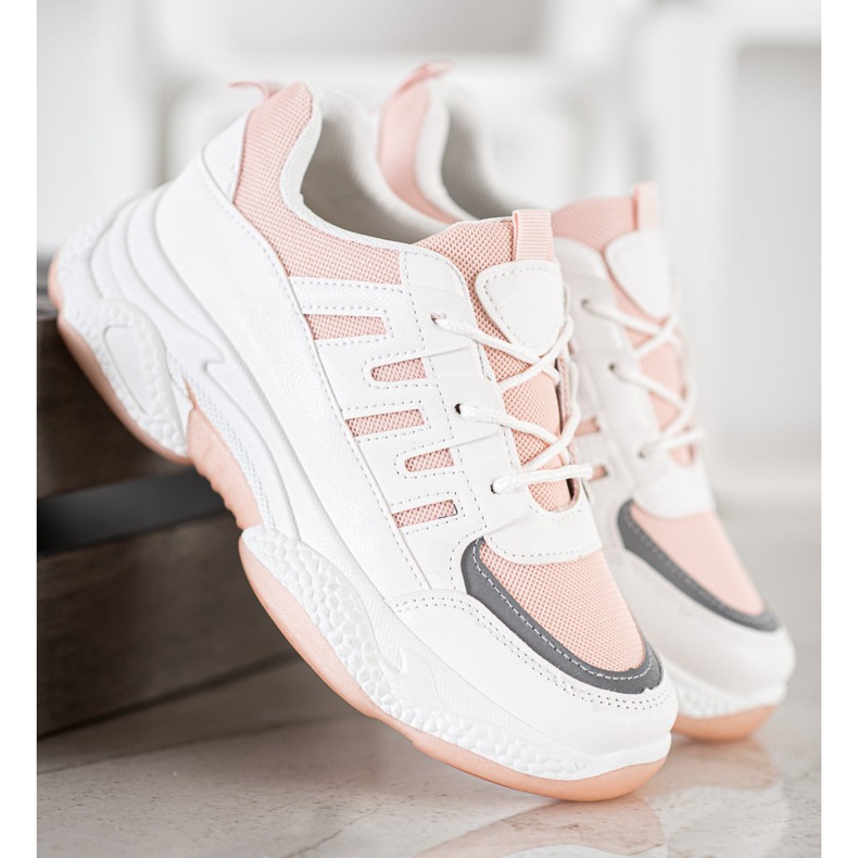 SHELOVET Comfortable Sneakers With Mesh white pink 2