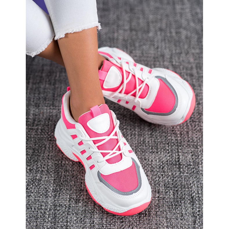 SHELOVET Comfortable Sneakers With Mesh white pink 1