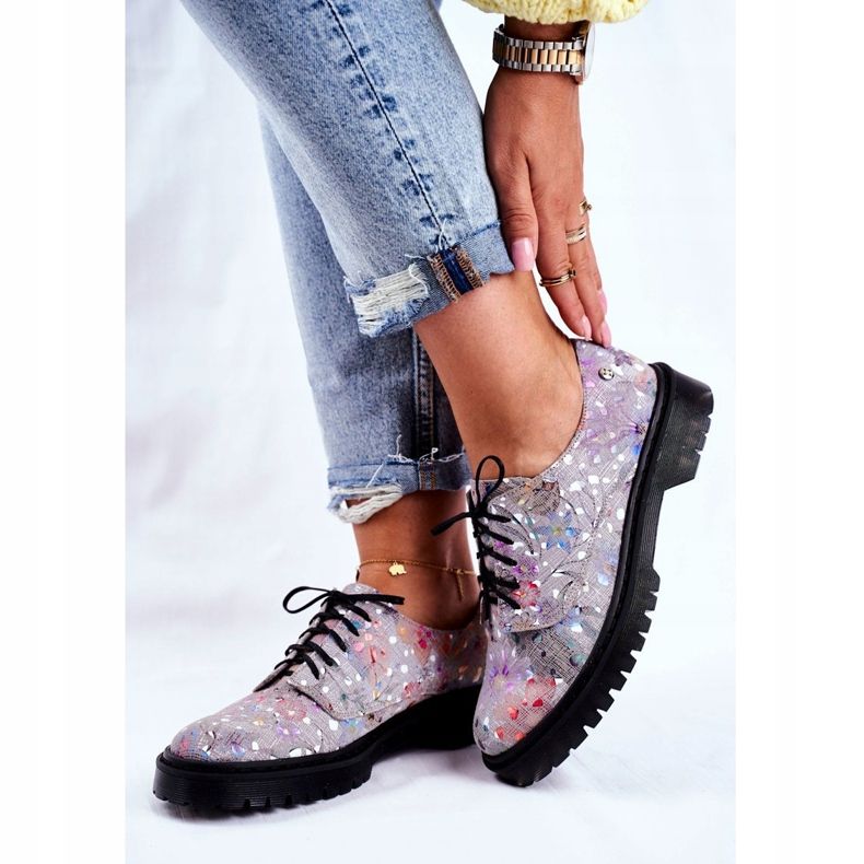 Women's Brogues Oxfords Gray Leather Maciejka 04087-13 grey multicolored 2