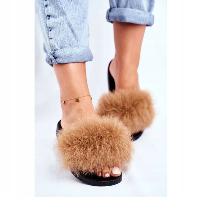 Women's Slippers with Natural Fur Camel Bushido brown 1