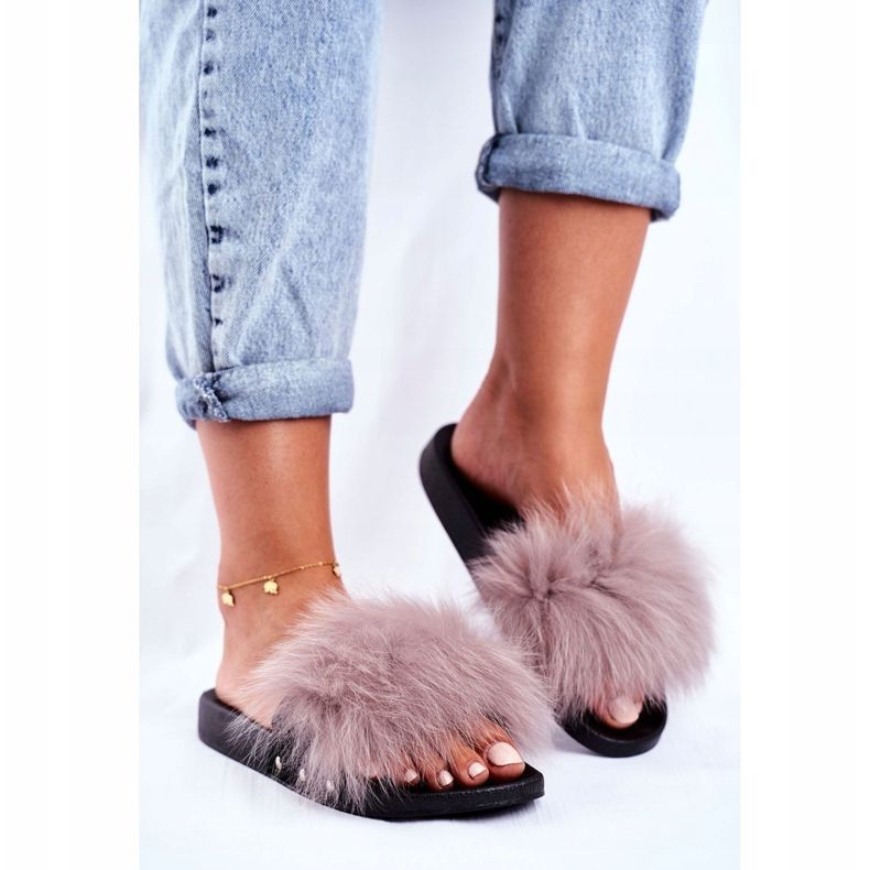 Women's Slippers with Natural Fur Light Gray Bushido grey 1 Women's Slippers with Natural Fur Light Gray Bushido grey 1