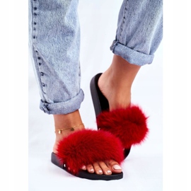 Women's Slippers with Natural Fur Red Bushido 1
