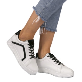 White fashionable sport sneakers made of eco-leather S022 black 1