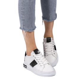 White fashionable sneakers with eco-leather C912 black 2