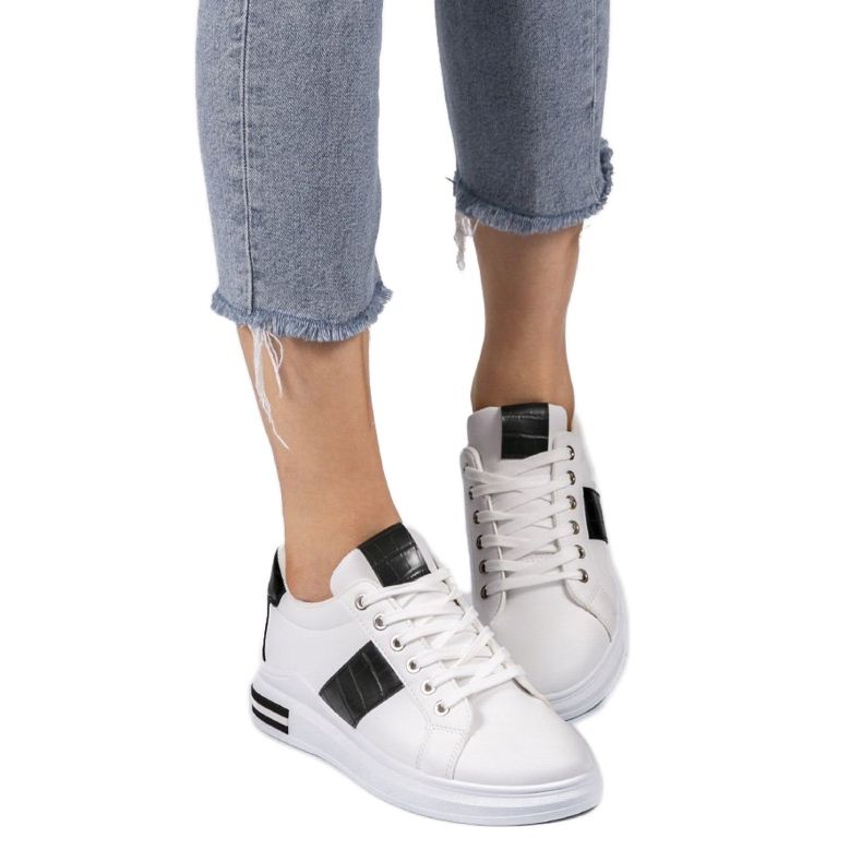 White fashionable sneakers with eco-leather C912 black 2