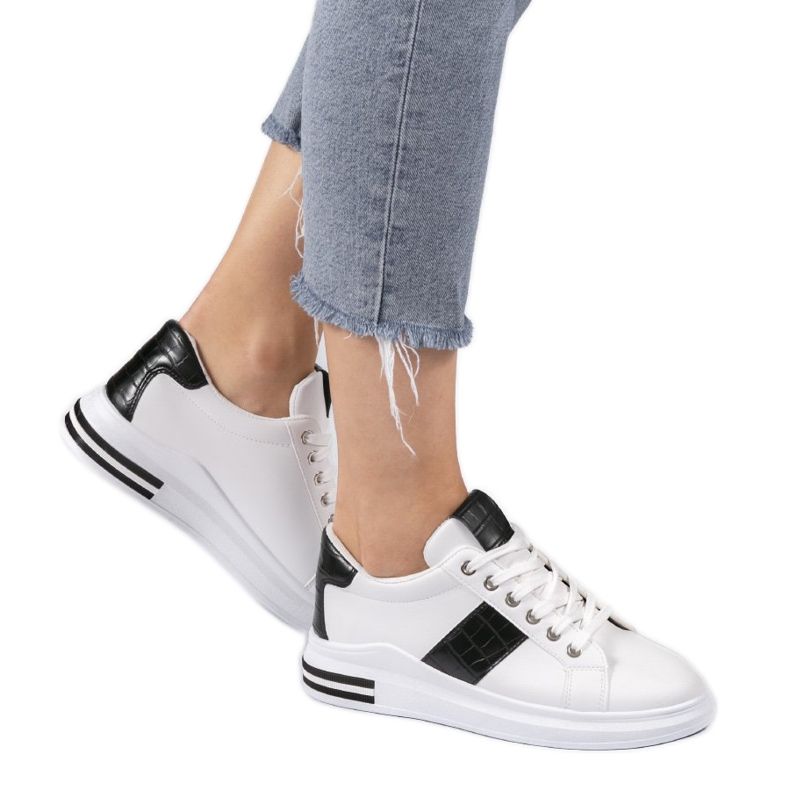 White fashionable sneakers with eco-leather C912 black 1
