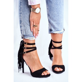 LU BOO Women's Sandals On A High Heel Gladiator Black Carnival 2