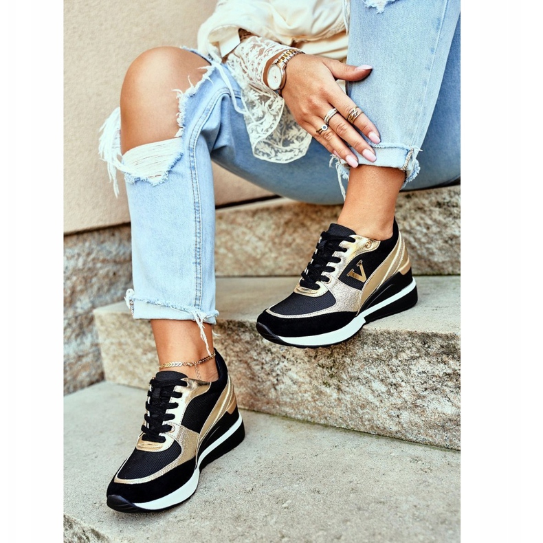 Vinceza Women's Sport Shoes Sneakers Black and Gold 21-10574 yellow 1