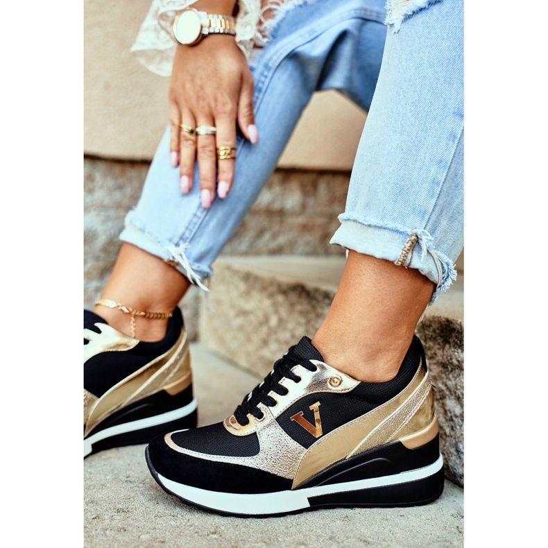 Vinceza Women's Sport Shoes Sneakers Black and Gold 21-10574 yellow 2