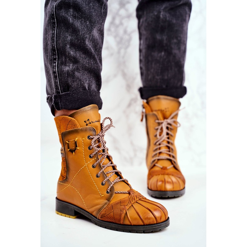 Women's Warm Leather Boots Maciejka Yellow 03961-07 2