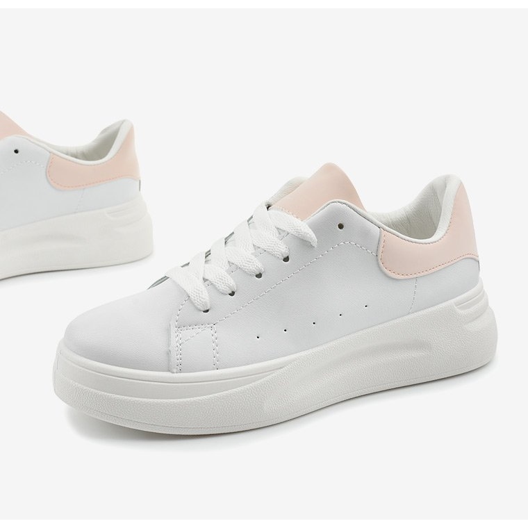 White sneakers with eco-leather LLQ204-11 pink 1 White sneakers with eco-leather LLQ204-11 pink 1