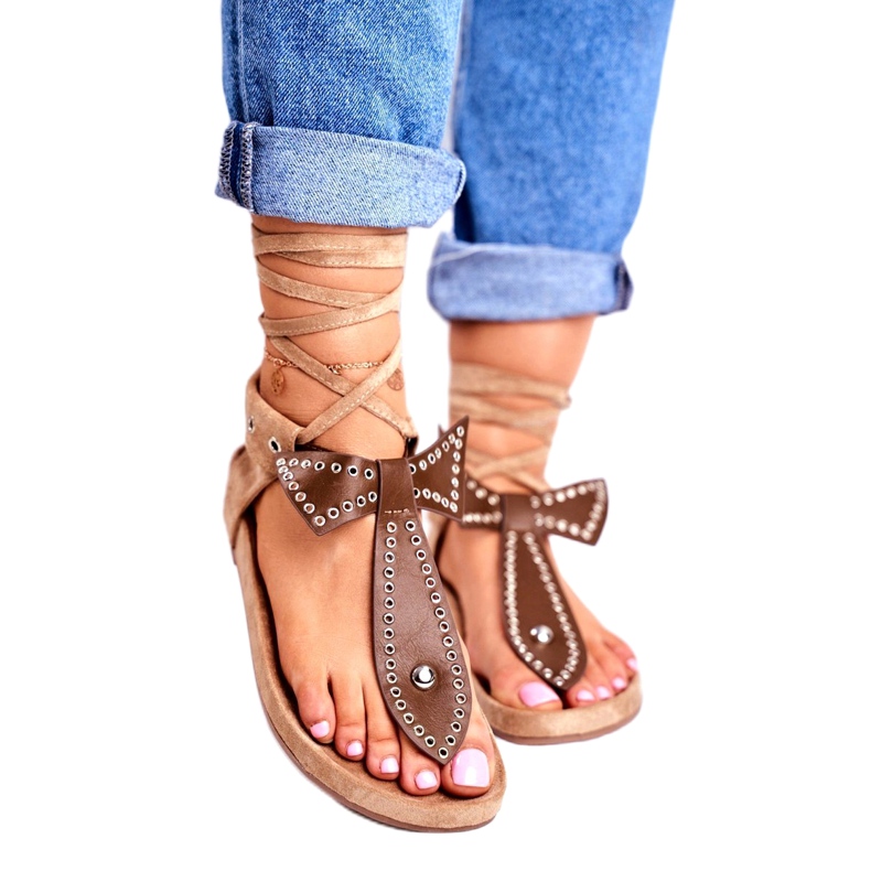 Lu Boo Women's Brown Tied Sandals Japanese Mara 1 Lu Boo Women's Brown Tied Sandals Japanese Mara 1