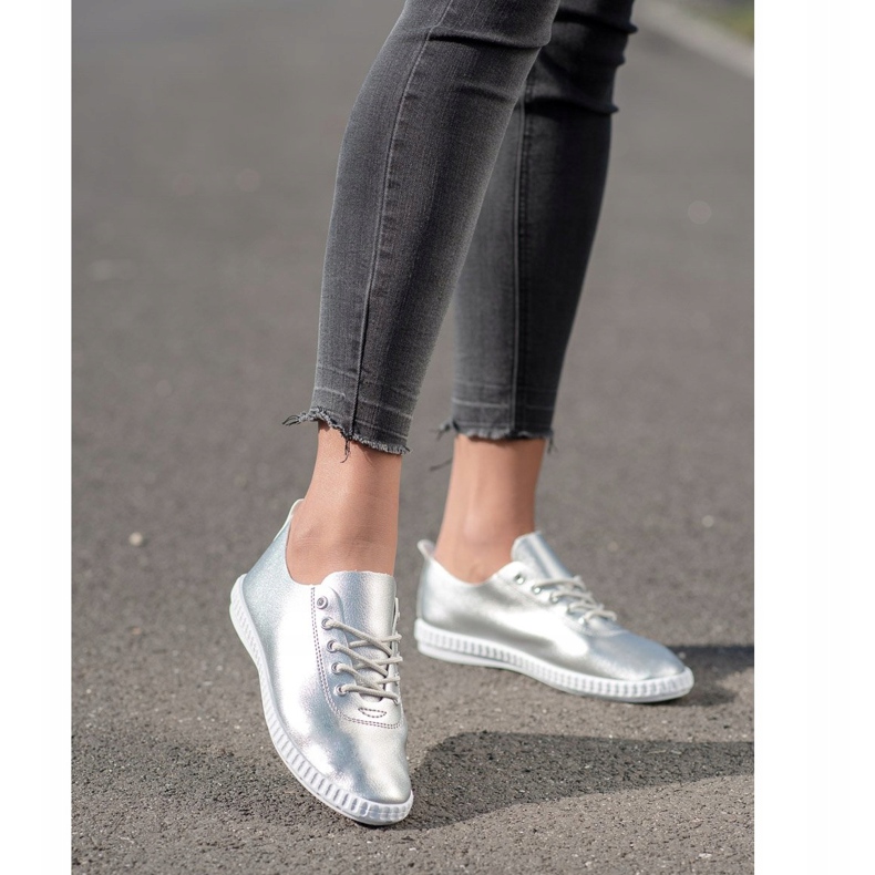 SHELOVET Silver Sneakers With Eco Leather 1 SHELOVET Silver Sneakers With Eco Leather 1