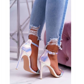 Women's Sandals On A High Heel Lu Boo Opalescent Debbi white pink silver 2