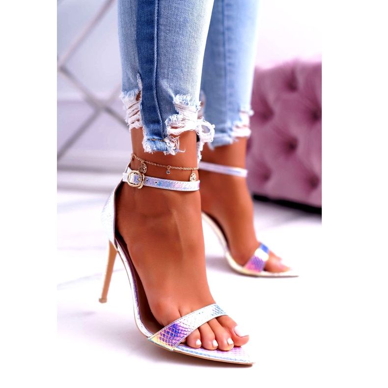 Women's Sandals On A High Heel Lu Boo Opalescent Debbi white pink silver 1 Women's Sandals On A High Heel Lu Boo Opalescent Debbi white pink silver 1