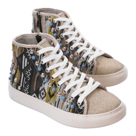 Golden high sneakers richly decorated D17-27027 grey multicolored 1