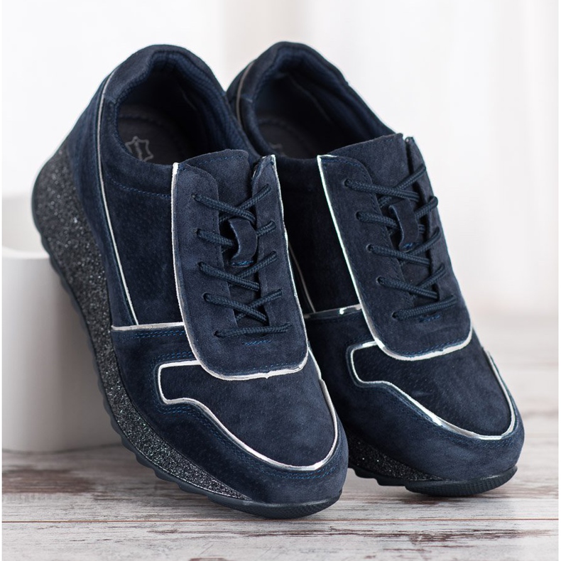 Filippo Leather Sneakers With Glitter Platform blue 1