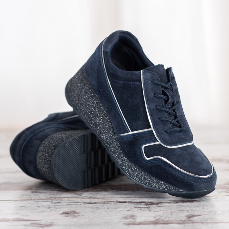 Filippo Leather Sneakers With Glitter Platform blue 2