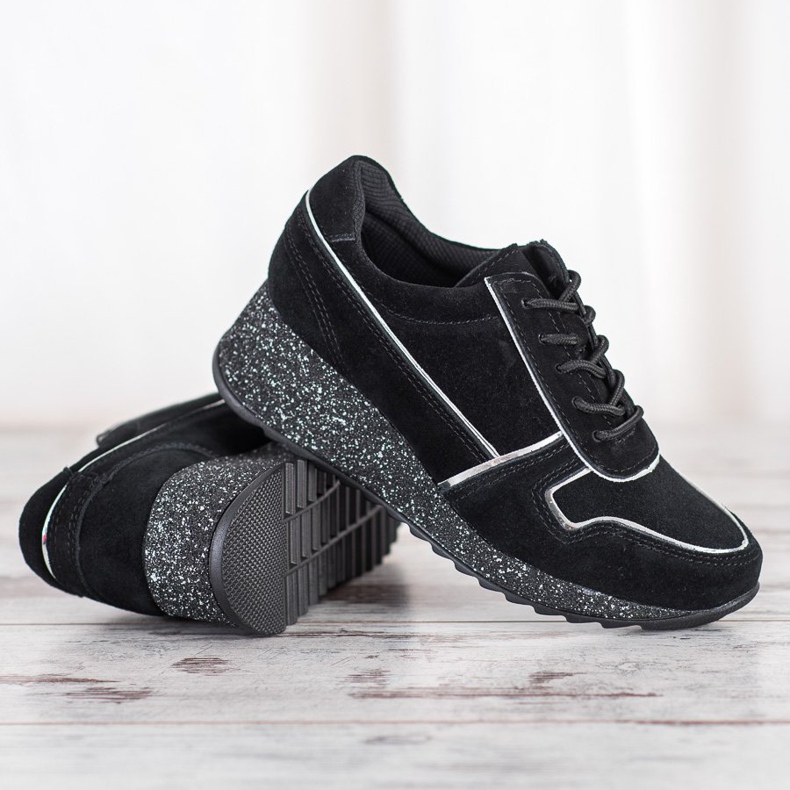 Filippo Leather Sneakers With Glitter Platform black 1