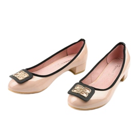 Beige lacquered pumps on the pillar 0015-4 2