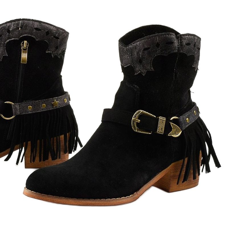 Black suede ankle boots with a Generational star 1