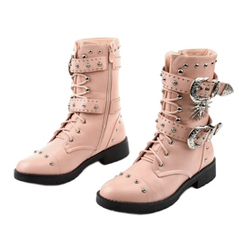 Pink flat ankle boots with Feldman buckles 2