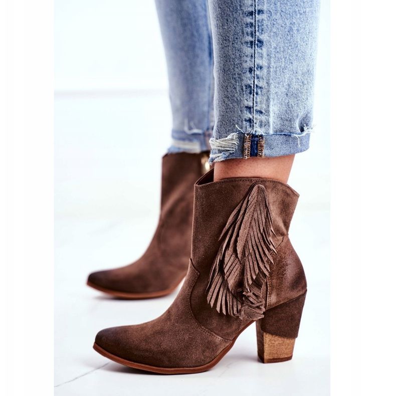 Exquisite Women's Cappuccino Leather Quintana boots on a high heel brown 1