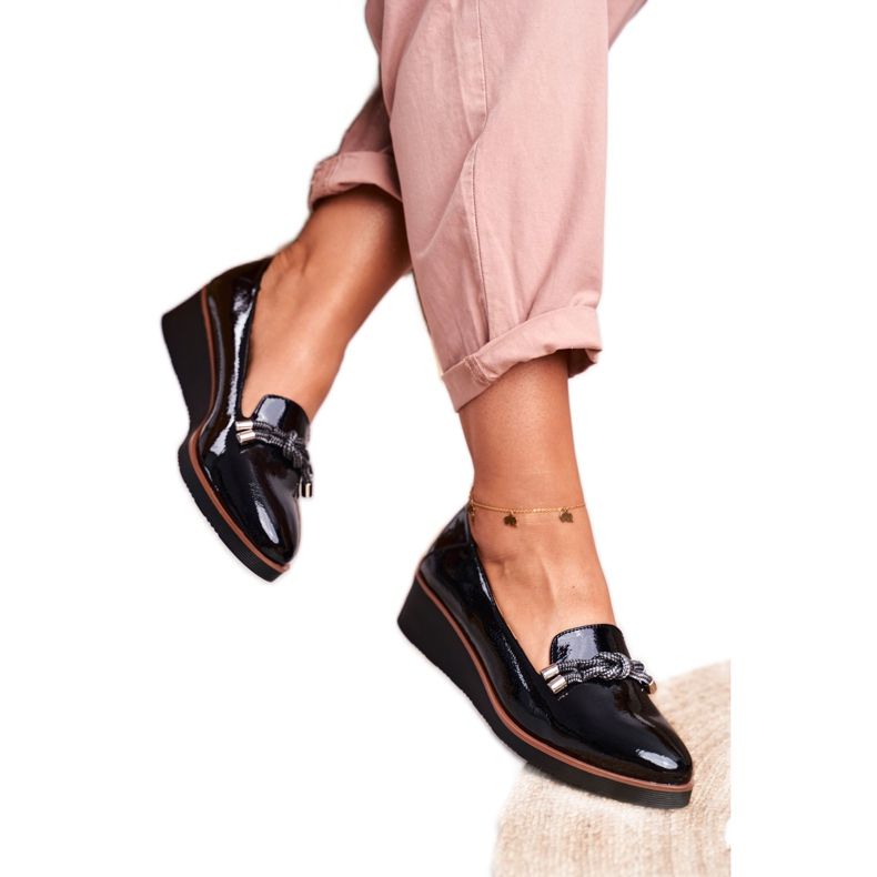 Vinceza Women's Black Moccasins Lacquered on the Abba wedge grey 2