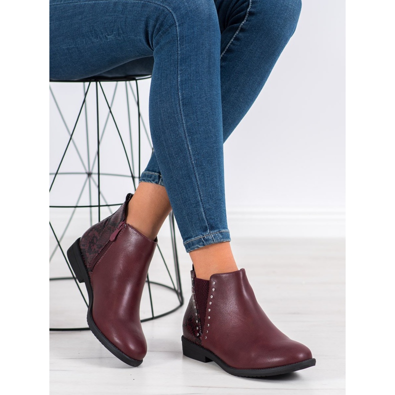 Small Swan Burgundy Snake Print boots red 1