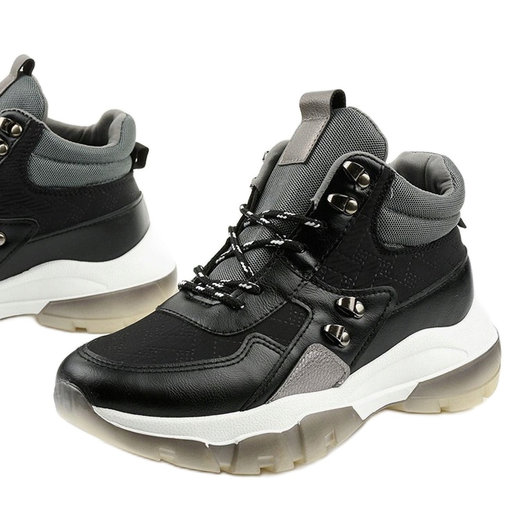 Black, fashionable, eco-leather Donatella sneakers grey 1