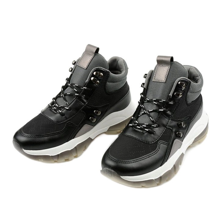 Black, fashionable, eco-leather Donatella sneakers grey 2