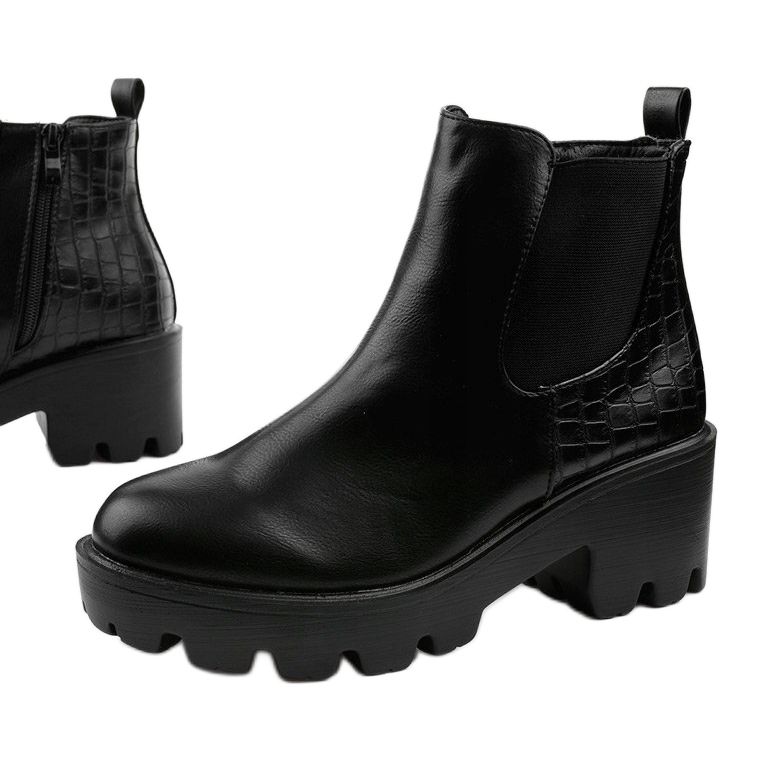 Black flat boots in eco-leather Established 1