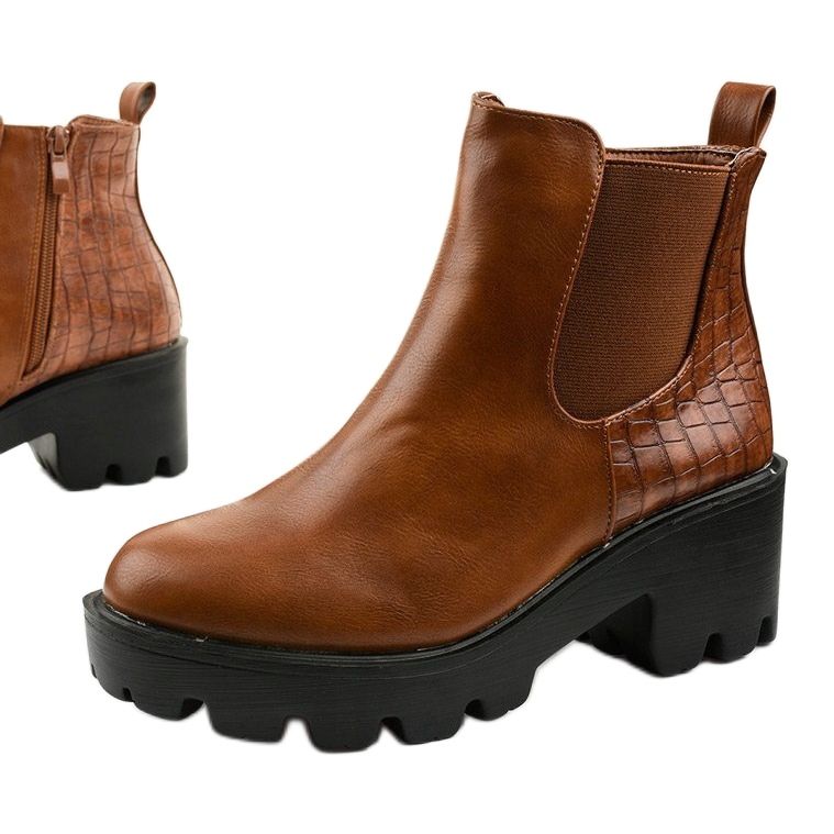 Brown flat boots in eco-leather Established 1