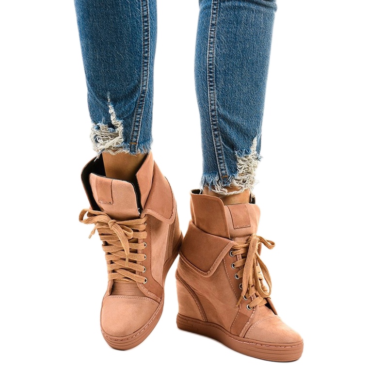Pink sneakers with lace-up wedges B12-22 1